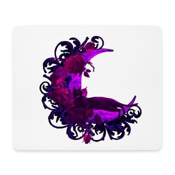 Mondsichel, Rosenblüte, Katzen motiv, Ranken - Mousepad (Querformat) - Weiß - Vorne