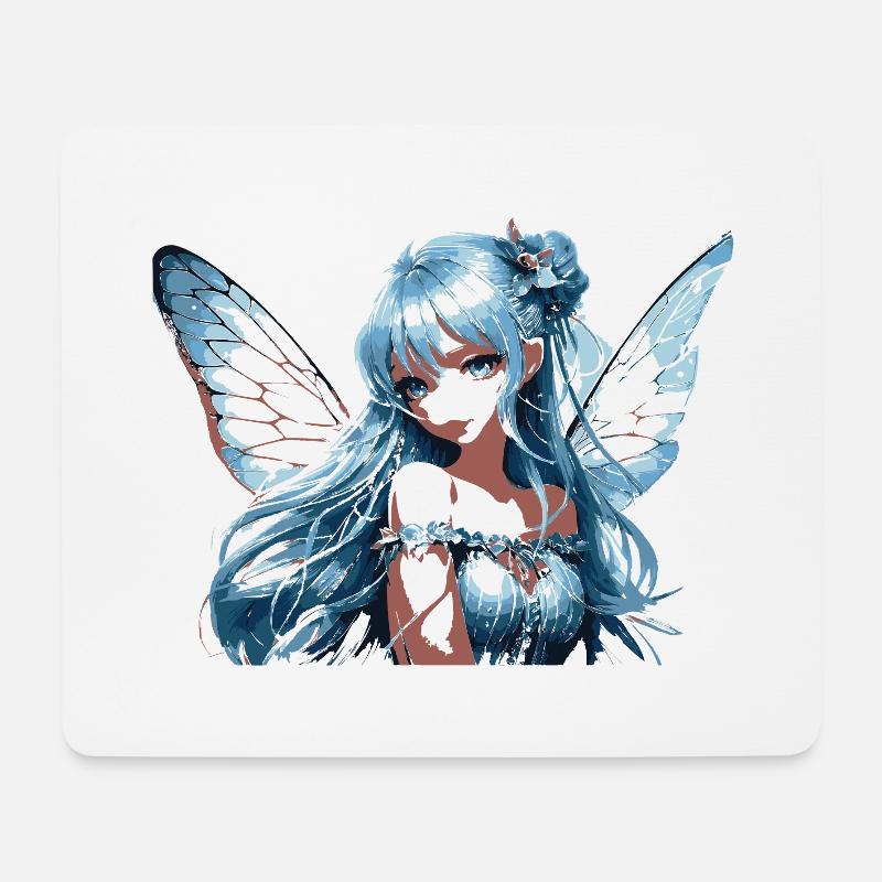 Blauer Feenflügel mit Blumen - Mousepad (Querformat) - Weiß