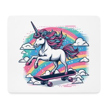 Regenbogen Einhorn Skateboard - Mousepad (Querformat) - Weiß - Vorne
