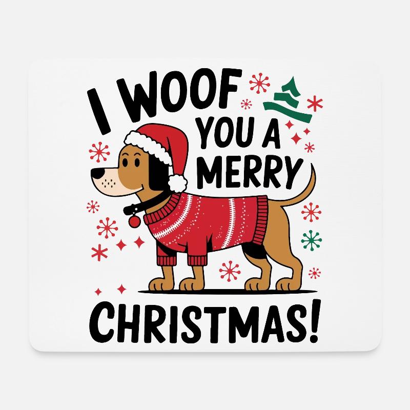Festlicher Hund im Weihnachtspullover - Mousepad (Querformat) - Weiß