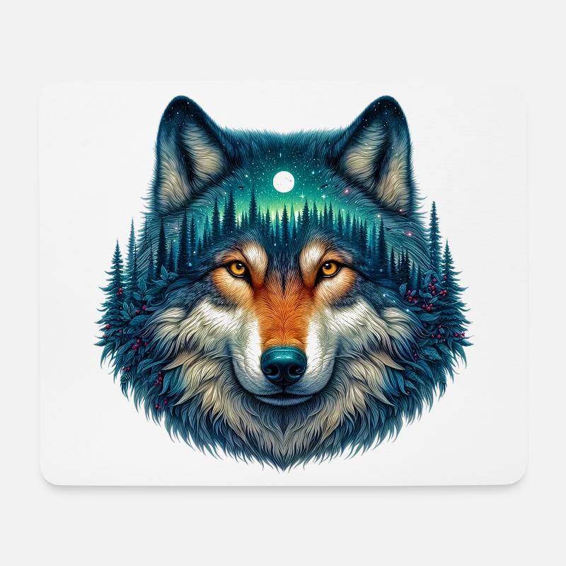 Loup - Tapis de souris (format paysage) - blanc