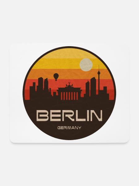 Berlin Skyline Retro Sonnenuntergang - Mousepad (Querformat) - Weiß