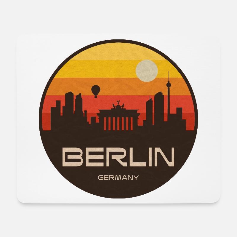 Berlin Skyline Retro Sonnenuntergang - Mousepad (Querformat) - Weiß