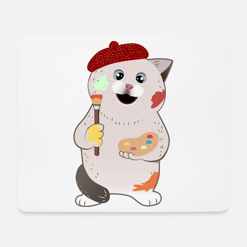 cute chubby cat holding paintbrush and palette - Mouse Pad (horizontal) - white