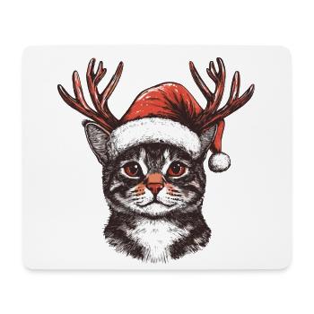 Chat avec chapeau de Noël et bois Noël - Tapis de souris (format paysage) - blanc - Devant