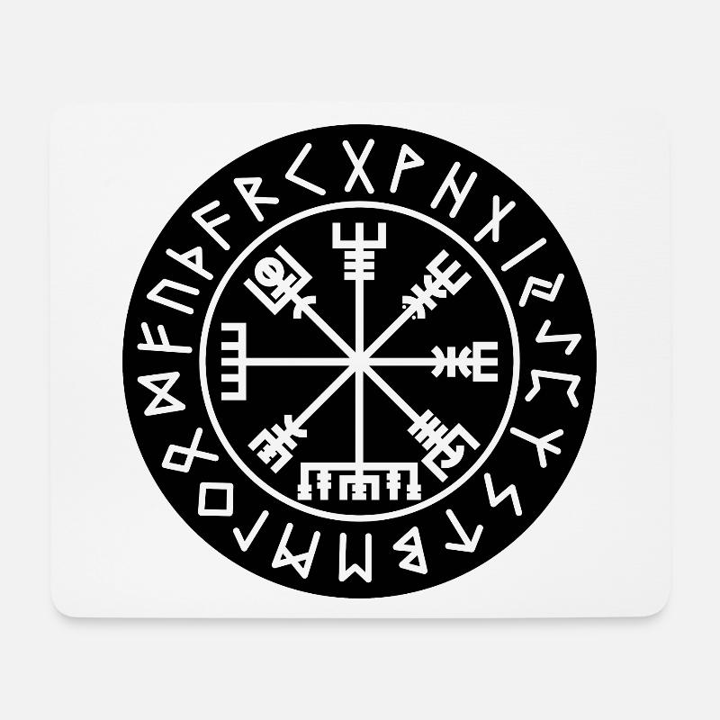 Cercle de runes noires de Vegvisir - Tapis de souris (format paysage) - blanc