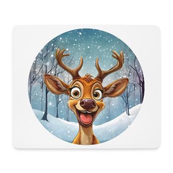 Fröhliches Winterrentier im Winterwald - Mousepad (Querformat) - Weiß - Vorne