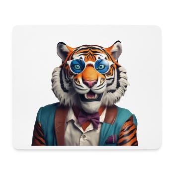 Tigre sophistiqué avec lunettes de soleil bleues - Tapis de souris (format paysage) - blanc - Devant