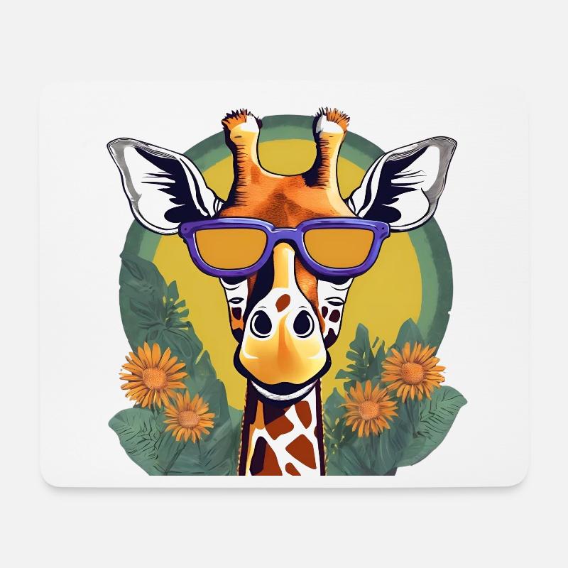 Verspielte Giraffe mit Sonnenbrille Design - Mousepad (Querformat) - Weiß