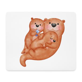 Famille de loutres mignonnes - Tapis de souris (format paysage) - blanc - Devant