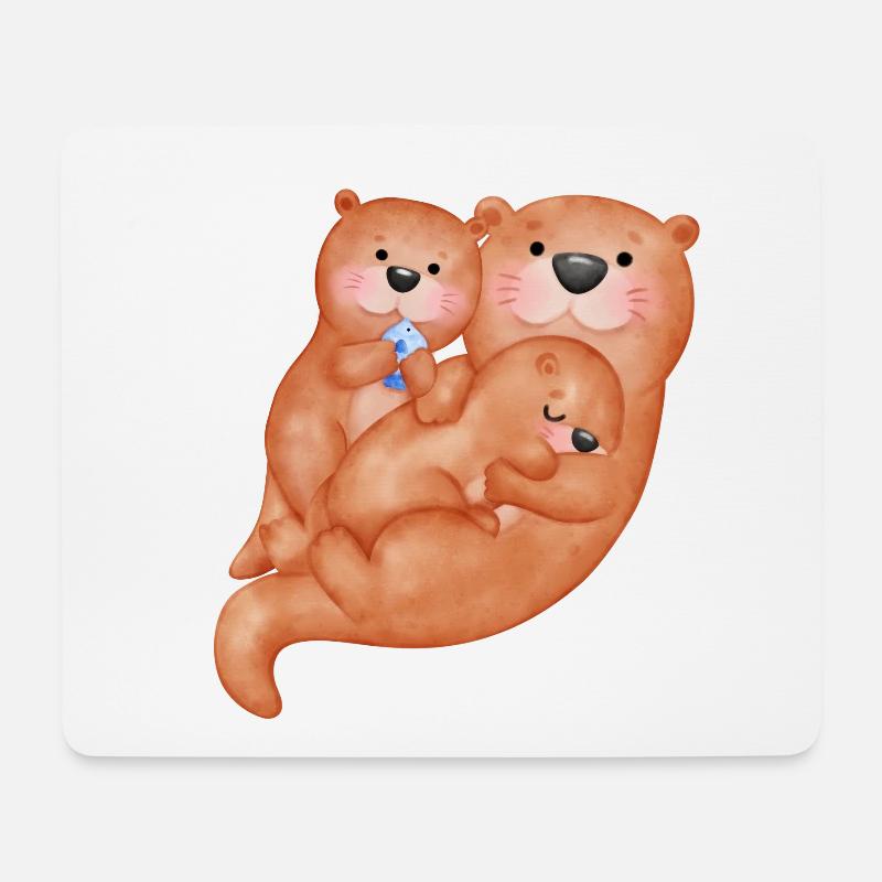 Famille de loutres mignonnes - Tapis de souris (format paysage) - blanc