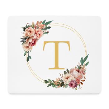 T Monogram, Couronne de fleurs, Personnalisable - Tapis de souris (format paysage) - blanc - Devant
