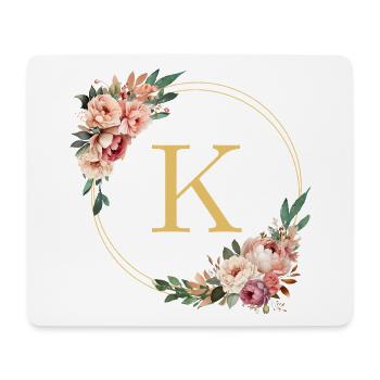 K Monogram, Flower Wreath, Personalizable - Mouse Pad (horizontal) - white - Front