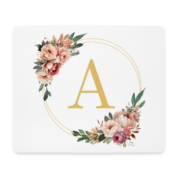 Un monogramme, couronne de fleurs, personnalisable - Tapis de souris (format paysage) - blanc - Devant