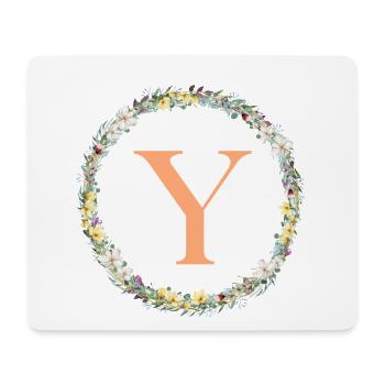 Monogramme Y, Couronne de fleurs, Personnalisable - Tapis de souris (format paysage) - blanc - Devant