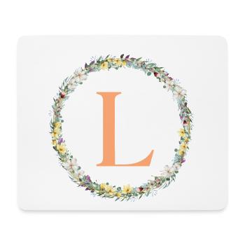 L Monogram, Couronne de fleurs, Personnalisable - Tapis de souris (format paysage) - blanc - Devant
