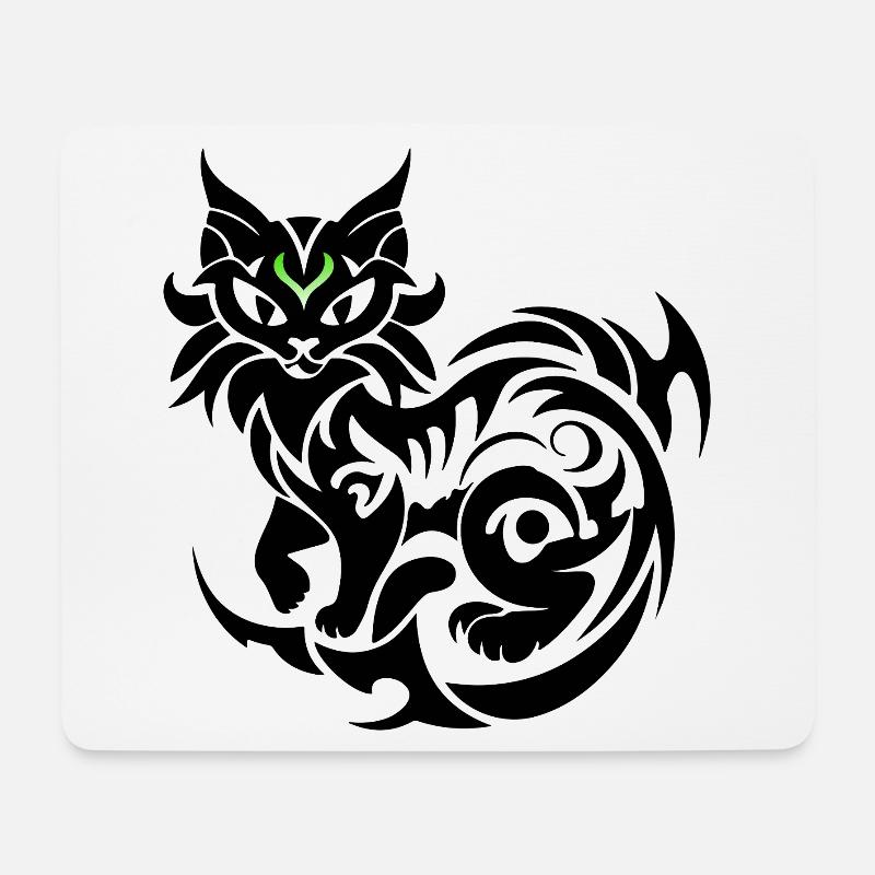 Mystische Katze tribal - Mousepad (Querformat) - Weiß