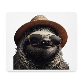 Faultier mit Hut und Sonnenbrille - Mousepad (Querformat) - Weiß - Vorne