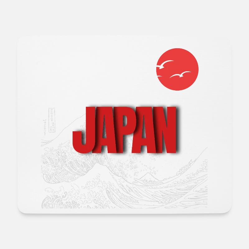 Japan-Welle mit rotem Mond - Mousepad (Querformat) - Weiß