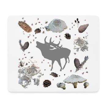 Hirsch mit Tannenzapfen und Pilzen - Mousepad (Querformat) - Weiß - Vorne