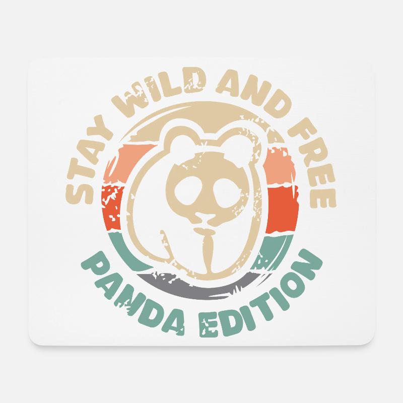 Stay Wild and Free – Panda Edition Retro Design - Mousepad (Querformat) - Weiß