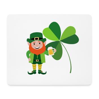 Leprechaun smiling in front of an Irish shamrock - Mouse Pad (horizontal) - white - Front