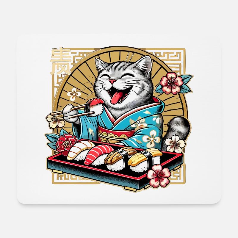 Sushi Katze getigert Kimono Maki Nigiri Geschenk - Mousepad (Querformat) - Weiß