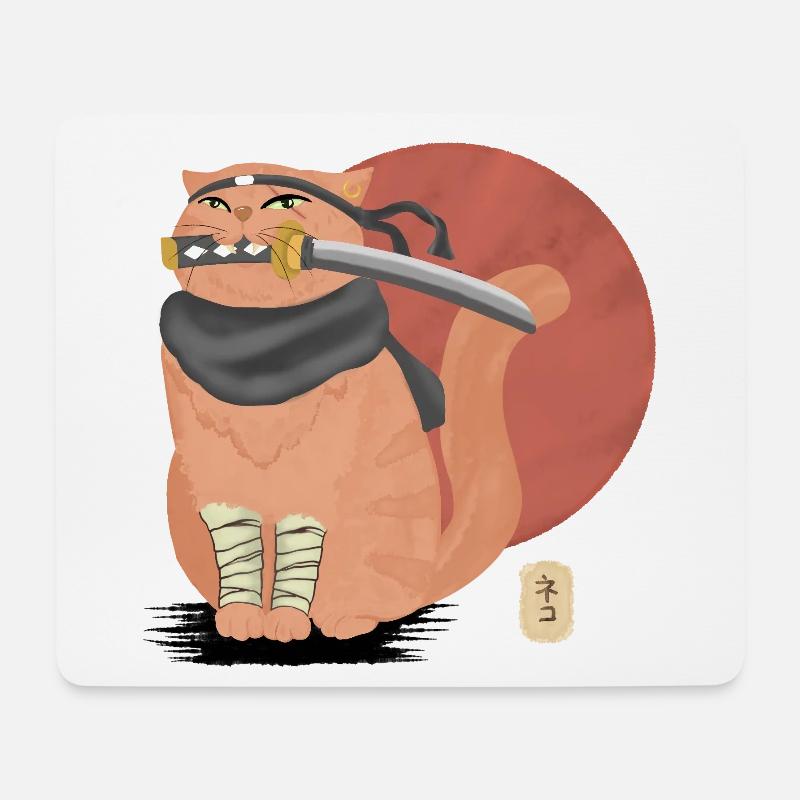 Chat samouraï avec Katana - Tapis de souris (format paysage) - blanc