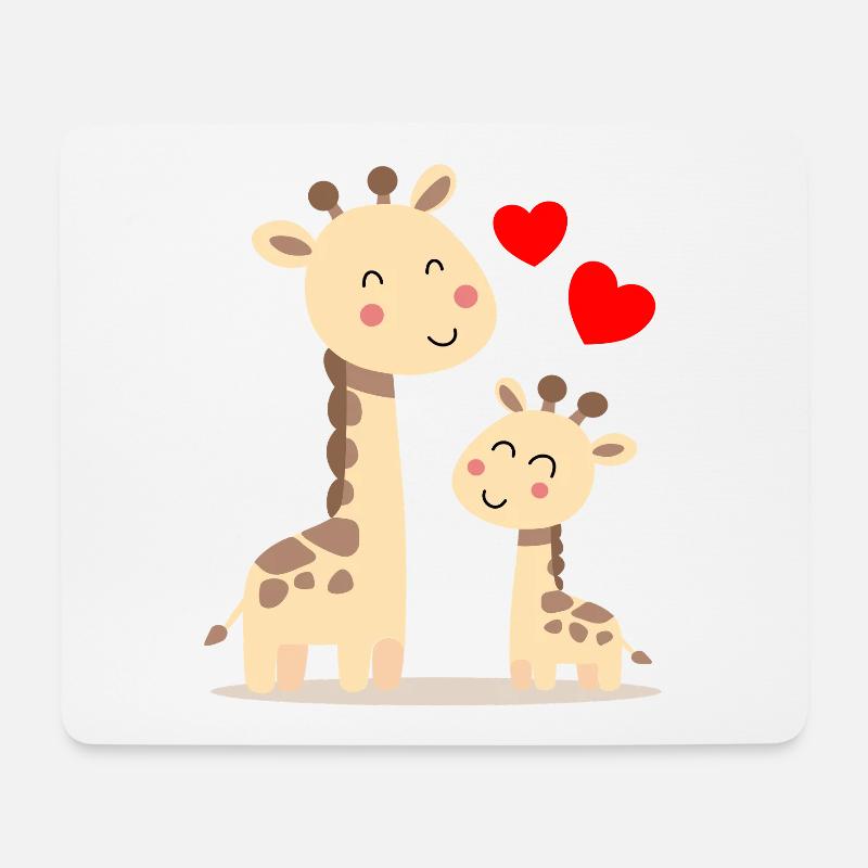 Baby Giraffe mit Mami Giraffe - Mousepad (Querformat) - Weiß