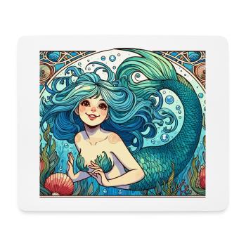 Sirène Sirène Cheveux Bleus Art Nouveau Cadeau - Tapis de souris (format paysage) - blanc - Devant