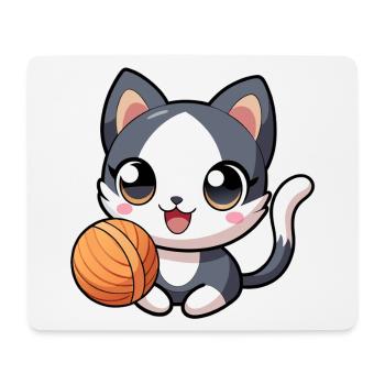 Schwarz-weißes Kawaii-Kätzchen mit Strang - Mousepad (Querformat) - Weiß - Vorne