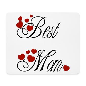 Best Mom, calligraphique avec des cœurs rouge - Tapis de souris (format paysage) - blanc - Devant