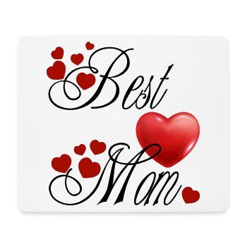 Beste Mama, Kalligraphie mit roten Herzen - Mousepad (Querformat) - Weiß - Vorne