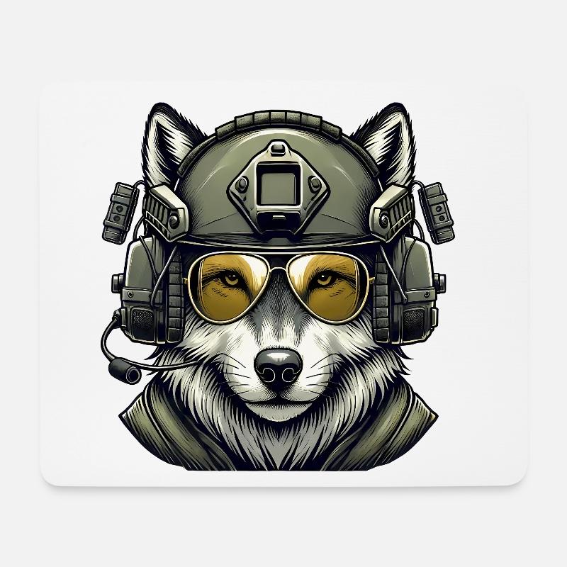 Loup militaire - Tapis de souris (format paysage) - blanc