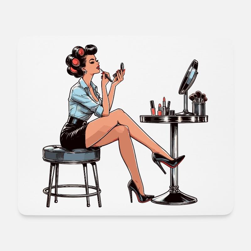 Frau Rockabilly Schminke schminken Retro Geschenk - Mousepad (Querformat) - Weiß