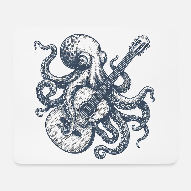Octopus with Guitar Vintage Retro Music Band Look - Mouse Pad (horizontal) - white
