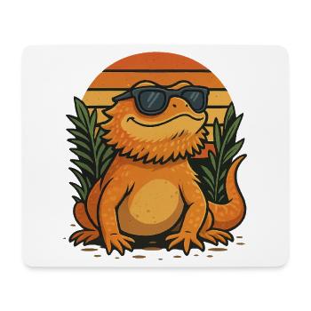 Coole Bartagame vor Retro-Sonnenuntergang – Reptil - Mousepad (Querformat) - Weiß - Vorne