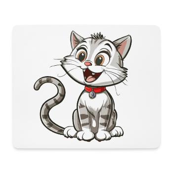 Cheerful cartoon cat with collar - Mouse Pad (horizontal) - white - Front