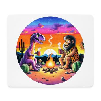 Illustration de rencontre préhistorique autour d’un feu de camp - Tapis de souris (format paysage) - blanc - Devant