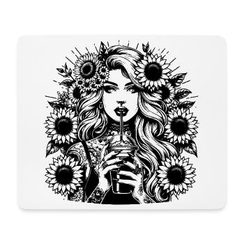 Woman with Flowers – Line Art Clipart - Mouse Pad (horizontal) - white - Front