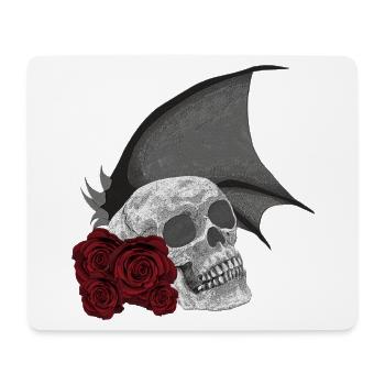 Totenkopf Motiv mit Rosen und Dämonenflügel - Mousepad (Querformat) - Weiß - Vorne
