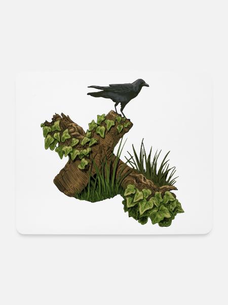 Krähe auf Holzkreuz, efeu - Mousepad (Querformat) - Weiß