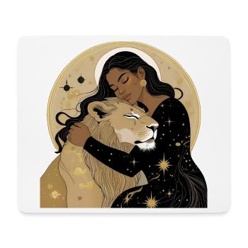 Frau mit Löwe in Sternenhimmel - Mousepad (Querformat) - Weiß - Vorne