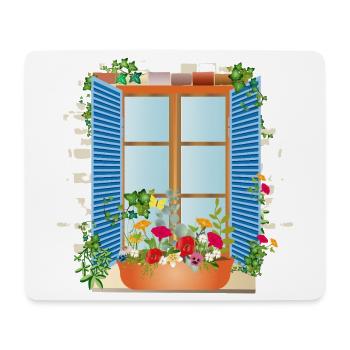 Fenêtre d’été avec bac à fleurs - Tapis de souris (format paysage) - blanc - Devant