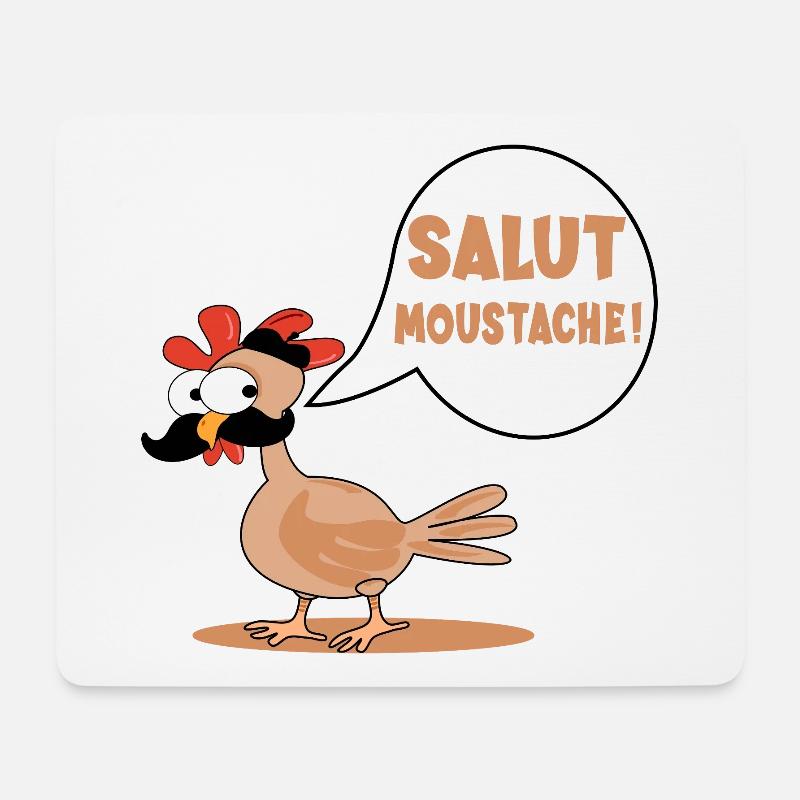 HÜHNER HÜHNER HI SCHNURRBART - Mousepad (Querformat) - Weiß