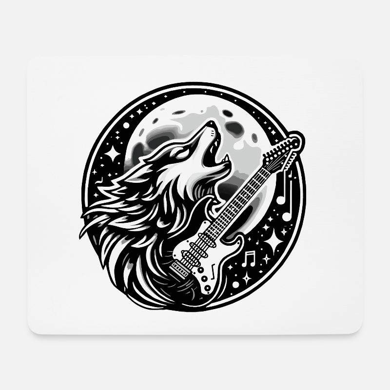 Wolf Musical Mond Design - Mousepad (Querformat) - Weiß