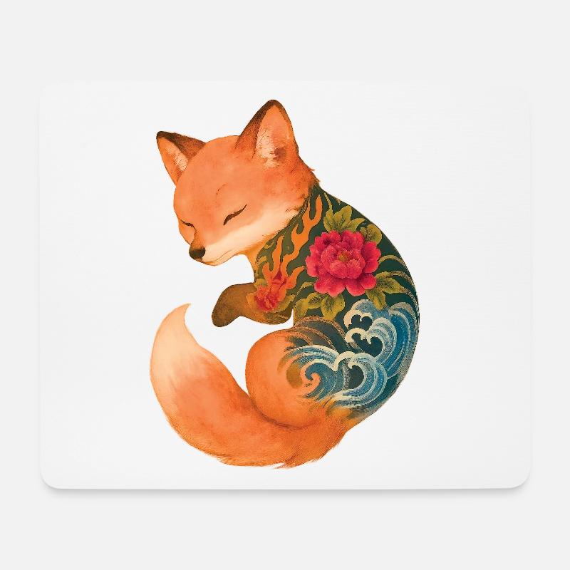 Tätowiertes Fuchsjunges – Schwebende Gelassenheit - Mousepad (Querformat) - Weiß