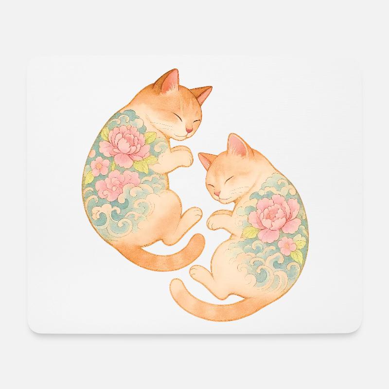 Twin Inked Cats – Floating Serenity - Mouse Pad (horizontal) - white