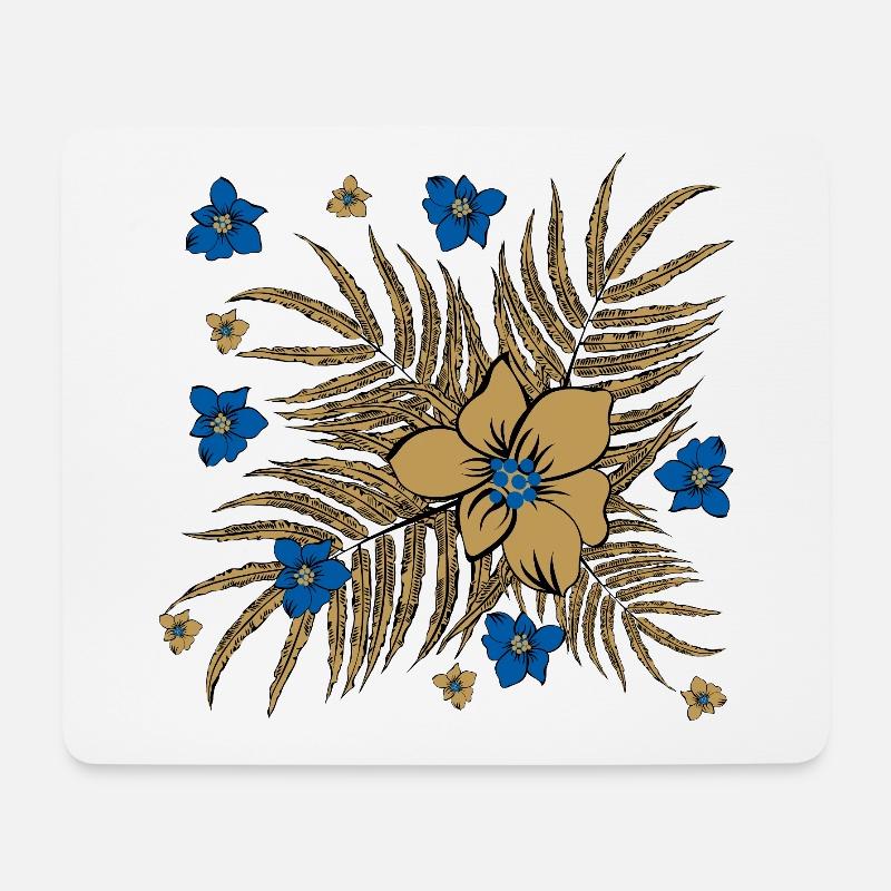 Tropical Leaves and Flowers Pattern - Mouse Pad (horizontal) - white