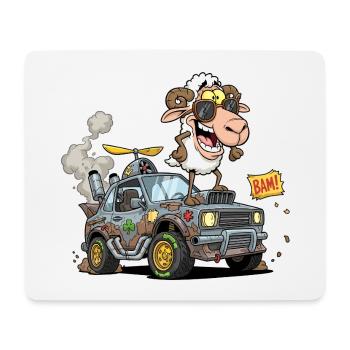 Cartoon Sheep Driver in Off-Road Vehicle - Mouse Pad (horizontal) - white - Front
